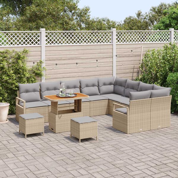 vidaXL Set Divano da Giardino con cuscino 12 pcs Beige e Grigio Chiaro