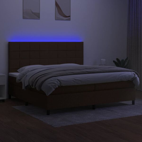 vidaXL Letto a Molle Materasso e LED Marronescuro 200x200cm in Tessuto