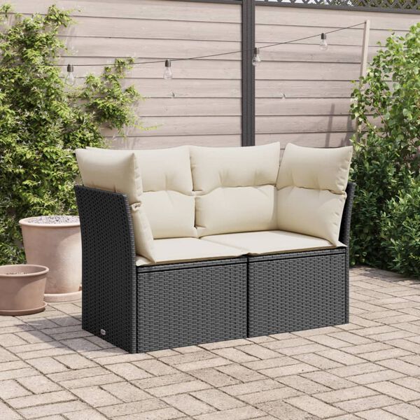 vidaXL Divano da Giardino con Cuscini a 2 Posti Nero in Polyrattan