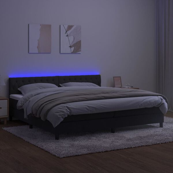 vidaXL Letto a Molle con Materasso e LED Nero 200x200 cm in Velluto