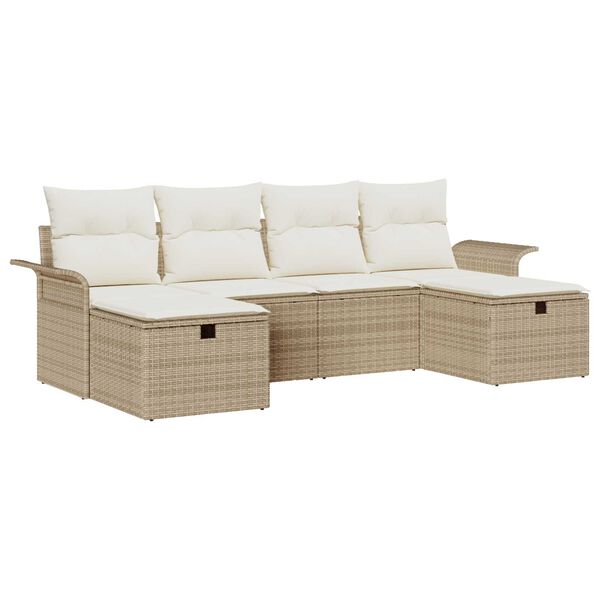 vidaXL Set Divano da Giardino con cuscino 6 pcs Beige Poly Rattan