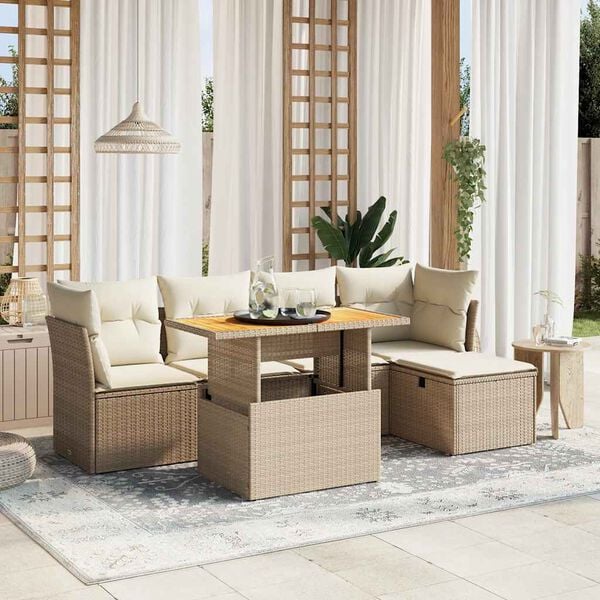 vidaXL Set Divano da Giardino 6 pz con Cuscini Beige in Polyrattan