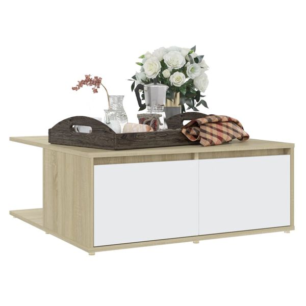 vidaXL Tavolino Salotto Bianco e Rovere Sonoma 80x80x31cm Multistrato