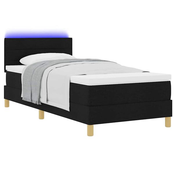 vidaXL Letto a Sorgente LED con materasso Nero 90 x 200 cm Tessuto