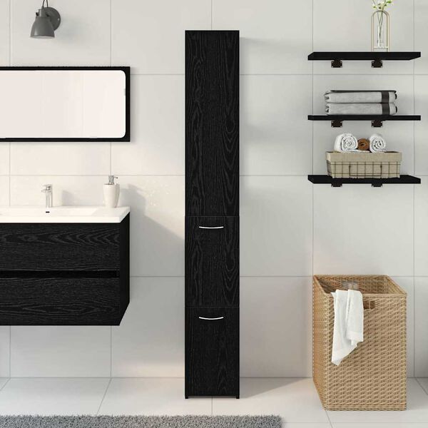 vidaXL Mobile da Bagno Rovere Nero 25 x 25 x 170 cm Legno multistrato