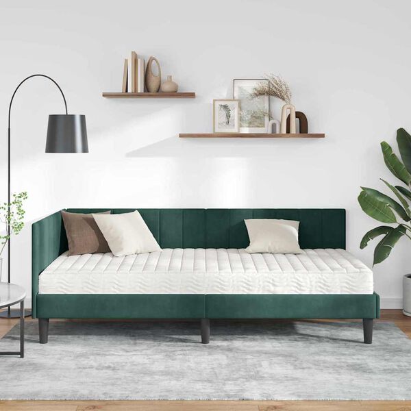 vidaXL Struttura Letto Angolare con Materasso 2 pcs Verde Velluto