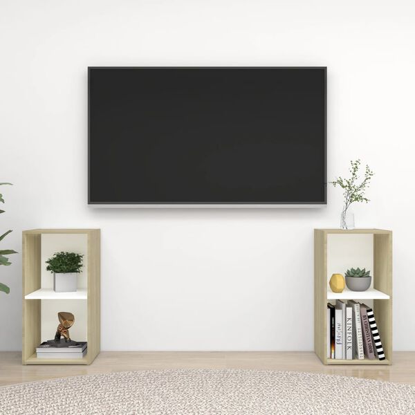 vidaXL Mobili TV 2 pz Bianco e Rovere 72x35x36,5 cm Legno Multistrato