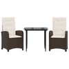 vidaXL Set da Pranzo da Giardino 3pz con Cuscini in Polyrattan Marrone
