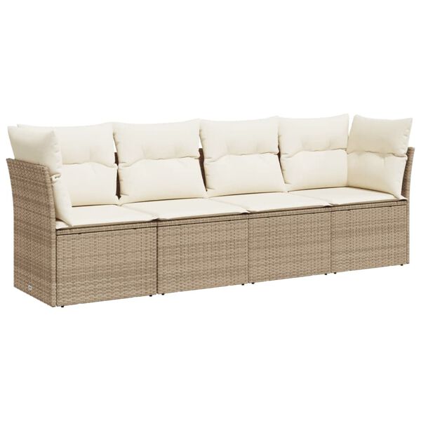 vidaXL Set Divano da Giardino 4 pz con Cuscini Beige in Polyrattan