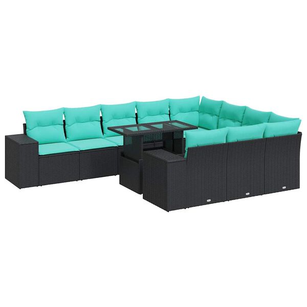 vidaXL Set Divani da Giardino 11 pz con Cuscini Polyrattan Acacia Nero