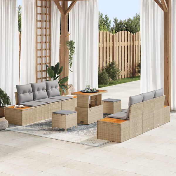 vidaXL Set Divano da Giardino 9 pcs Beige polyrattan