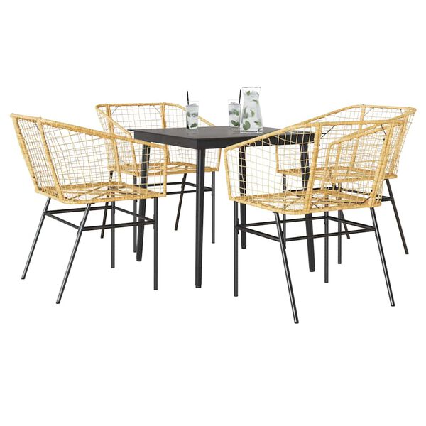 vidaXL Set da Pranzo da Giardino 5pz Polyrattan Vetro