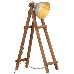 vidaXL Lampada da Pavimento Argento E27 in Legno Massello di Mango