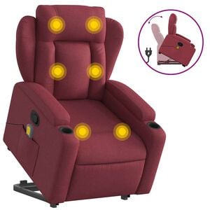 vidaXL Poltrona Alzapersona Massaggio Reclinabile Rosso Vino Tessuto