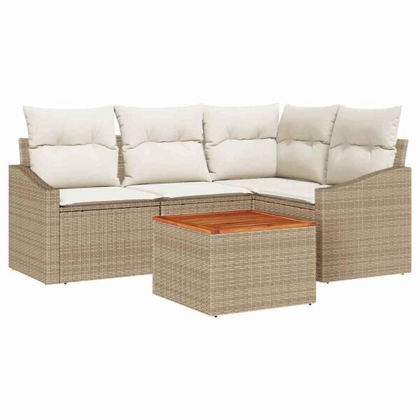 vidaXL Set Divano da Giardino con cuscino 5 pcs Beige polyrattan