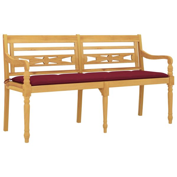 vidaXL Panchina Batavia con Cuscino Rosso Vino 150 cm Massello di Teak