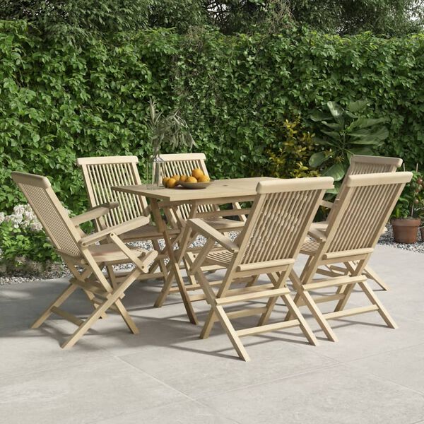 vidaXL Sedie Giardino Pieghevoli 6pz Grigie 56x61x89 cm Massello Teak