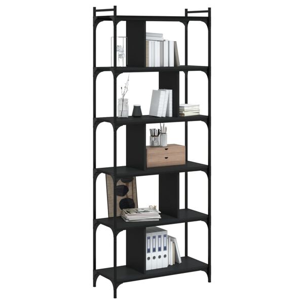vidaXL Libreria Nera 6 Ripiani 76x32x192 cm Legno Multistrato