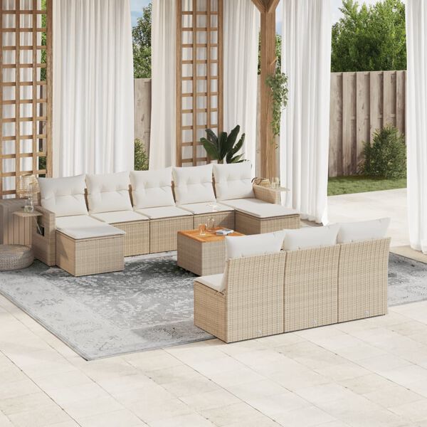vidaXL Set Divani da Giardino 11 pz con Cuscini Beige in Polyrattan