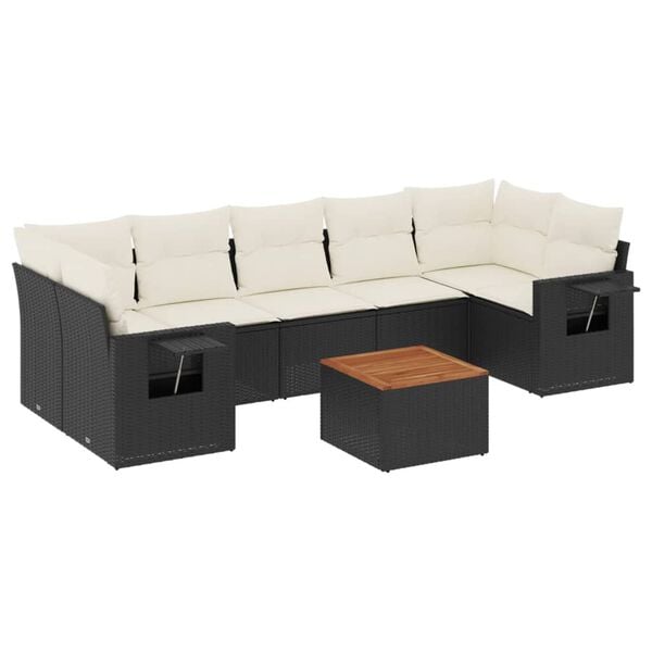 vidaXL Set Divani da Giardino con Cuscini 8 pz Nero in Polyrattan