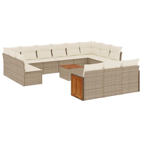 vidaXL Set Divani da Giardino 14pz con Cuscini in Polyrattan Beige