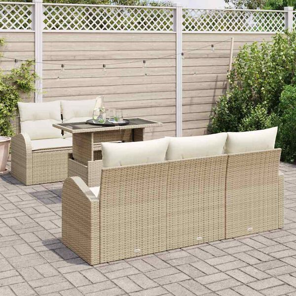 vidaXL Set Divano da Giardino 6 pcs Beige Rattan in Polipropilene