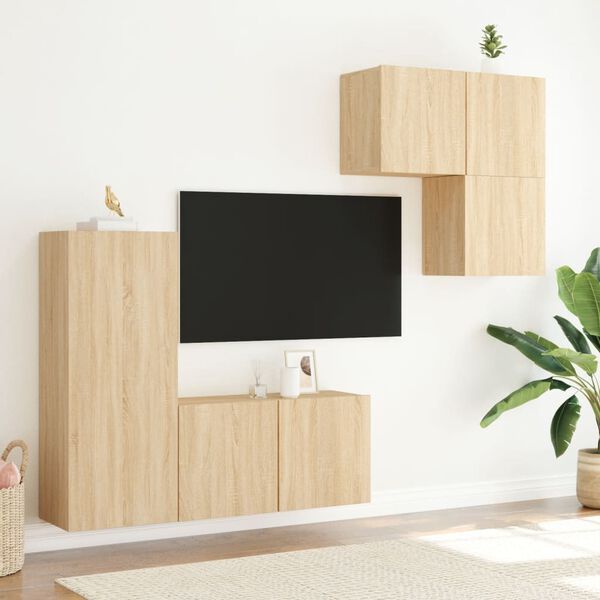 vidaXL Mobili TV a Muro 4pz Rovere Sonoma in Legno Multistrato