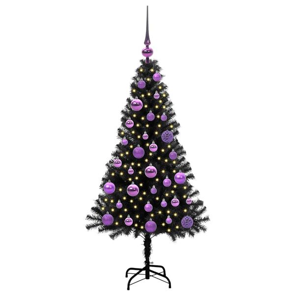 vidaXL Albero di Natale con 150 LED con supporto Nero 120 cm PVC