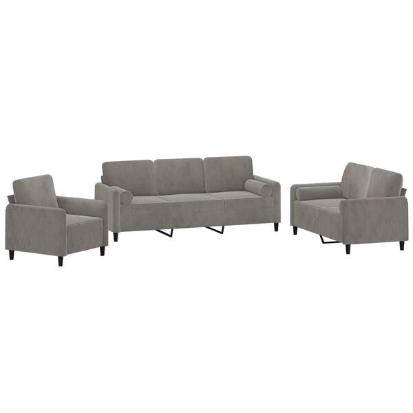 vidaXL Set di Divani 3 pz con Cuscini Decorativi Grigio Chiaro Velluto