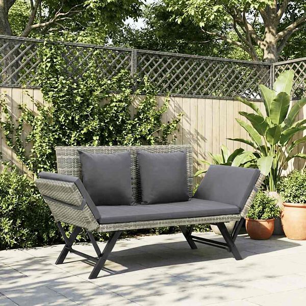 vidaXL Panca da Giardino con Cuscini Grigi 176 cm in Polyrattan