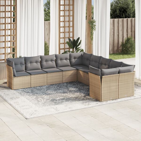vidaXL Set Divano da Giardino 10 pz con Cuscini Beige in Polyrattan