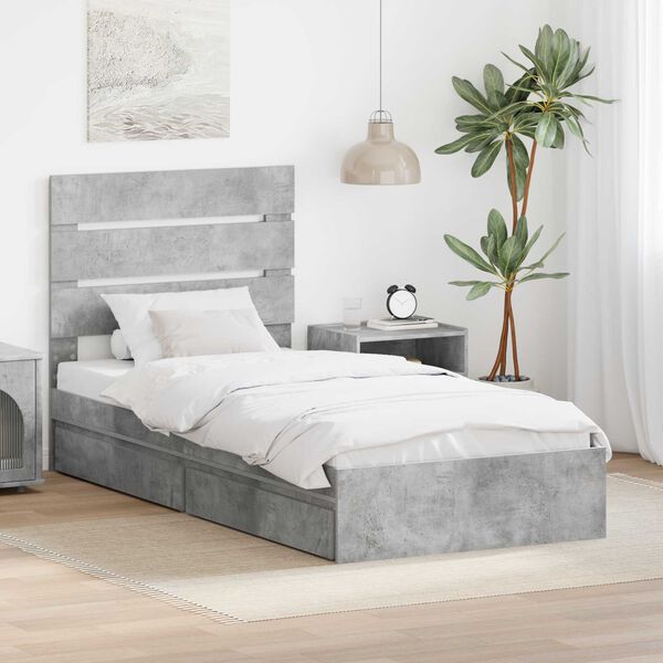vidaXL Letto con Contenitore con testiera Grigio cemento 90 x 200 cm