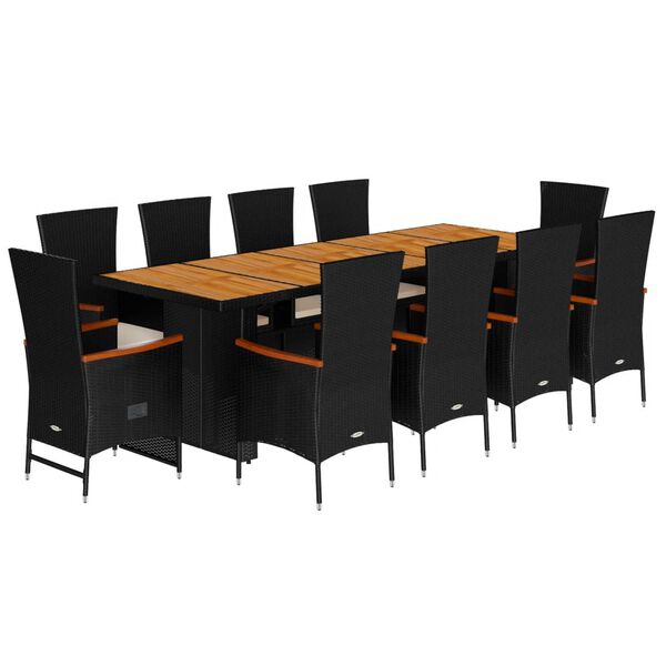 vidaXL Set da Pranzo da Giardino 11 pz con Cuscini in Polyrattan Nero