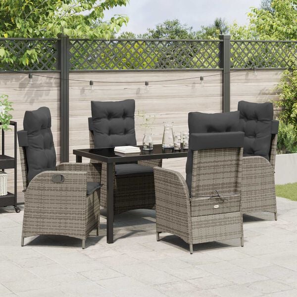 vidaXL Set da Pranzo per Giardino con cuscino 5 pcs Grigio polyrattan