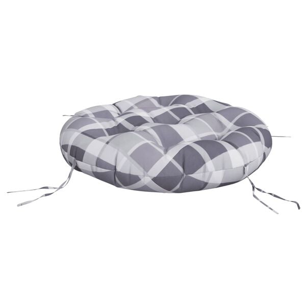 vidaXL Cuscino Rotondo Grigio Motivo a Quadri &Oslash; 60x11cm Tessuto Oxford