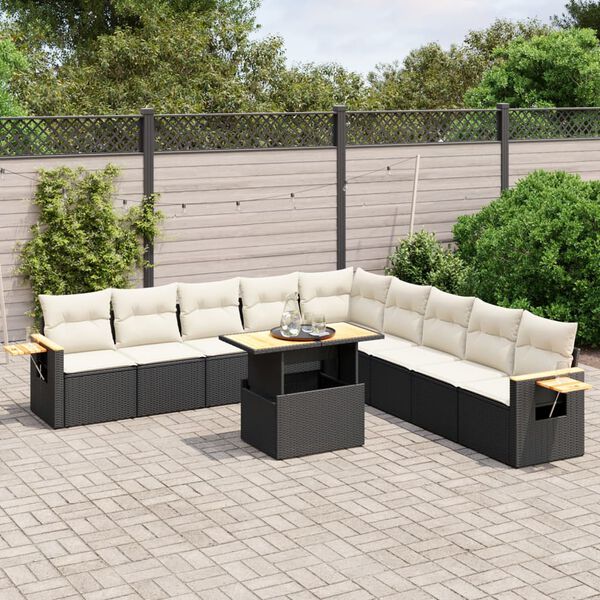 vidaXL Set Divani da Giardino 11 pz con Cuscini in Polyrattan Nero