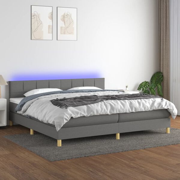 vidaXL Letto a Molle Materasso e LED Grigio Scuro 200x200cm in Tessuto