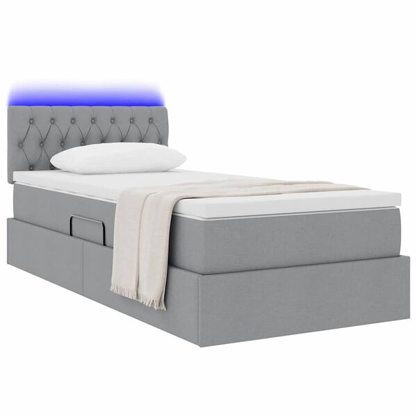 vidaXL Letto con contenitore e LED Grigio chiaro 90 x 200 cm Tessuto