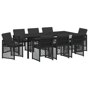 vidaXL Set da Pranzo per Giardino 9 pcs Nero polyrattan