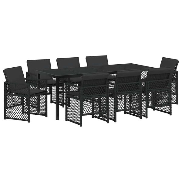 vidaXL Set da Pranzo per Giardino 9 pcs Nero polyrattan