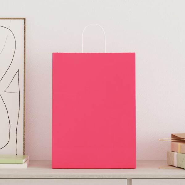 vidaXL Sacchetti di Carta 50 pz con Manici Rosa 32x17x44 cm