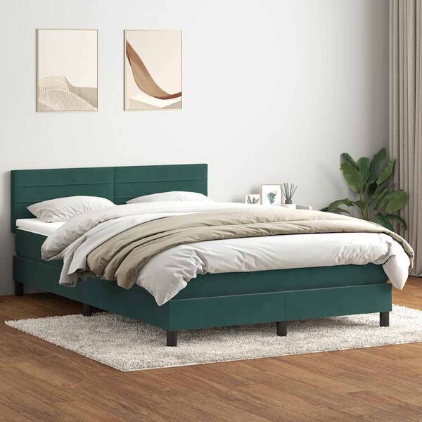 vidaXL Letto a Molle con Materasso e LED Verde Scuro 140x210 cm Velluto