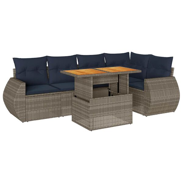 vidaXL Set Divano da Giardino 6 pz con Cuscini Grigio in Polyrattan