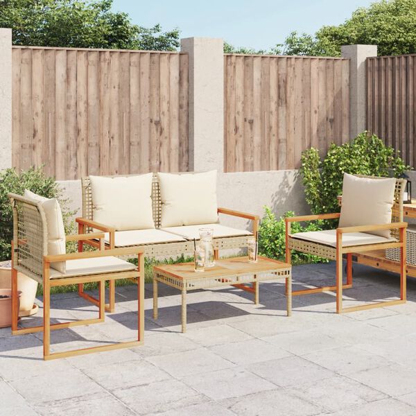 vidaXL Set Salotto da Giardino 4 pz con Cuscini Beige Misto Polyrattan