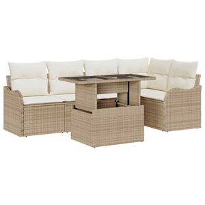 vidaXL Set da pranzo con cuscino 6 pcs Beige Poly Rattan