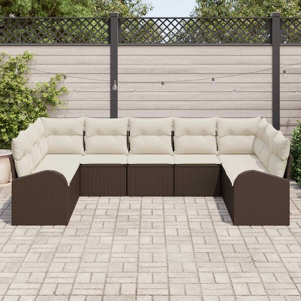 vidaXL Set Divano da Giardino 9 pcs Marrone e bianco Poly Rattan