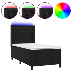 vidaXL Letto a Molle con Materasso e LED Nero 90x190 cm in Velluto