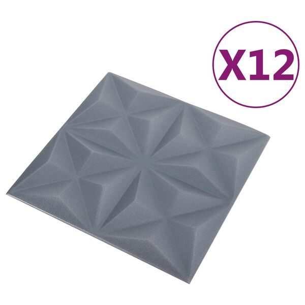 vidaXL Pannelli da parete 12 pcs Origami Grigio 50 x 50 cm Schiuma XPS