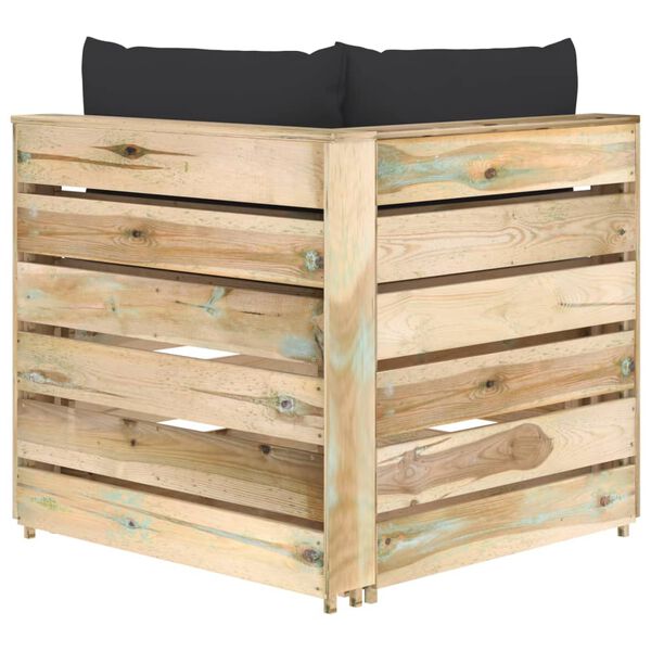 vidaXL Divano Angolare Modulare con Cuscini in Legno Impregnato Verde