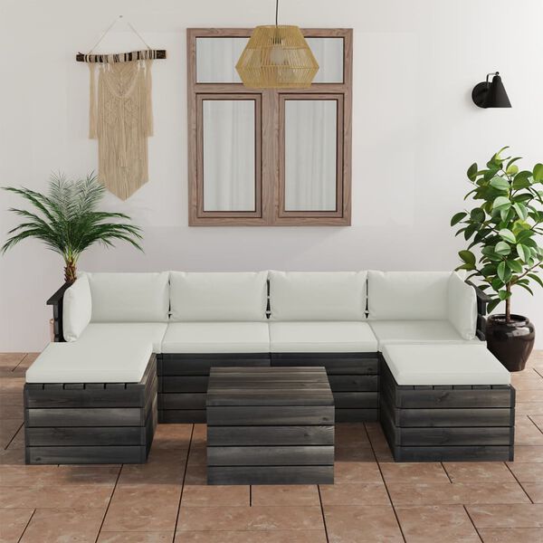 vidaXL Set Divani da Giardino su Pallet 7 pz con Cuscini Massello Pino